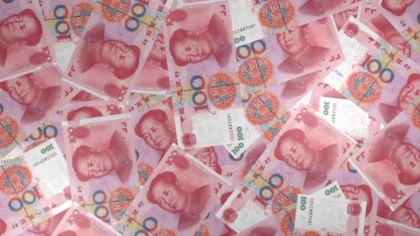 100 Китайських Юаней Грошової Композиції Фінансове Походження Багато Банкнот Пучечок — стокове відео