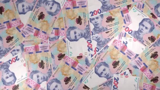 200 Украинских Гривен Денежного Состава Финансовый Фон Много Банкнот Пачек — стоковое видео