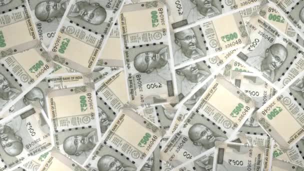 500 Ινδικές Ρουπίες Σύνθεση Χρημάτων Οικονομικό Υπόβαθρο Πολλά Χαρτονομίσματα Και — Αρχείο Βίντεο