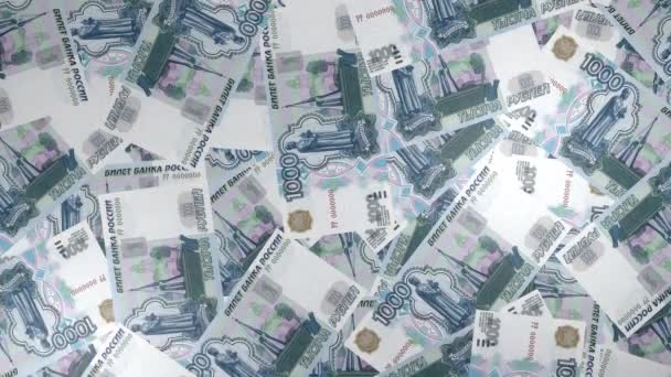 1000 Ρωσικά Ρούβλια Σύνθεση Χρημάτων Οικονομικό Υπόβαθρο Πολλά Χαρτονομίσματα Και — Αρχείο Βίντεο