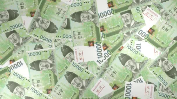 10000 South Korean Won Money Composition Financial Background Many Banknotes — Video Stock