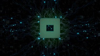 İşlemci. Modern işlemci. Anakart. Bağlantıları ve sinyalleri olan bilgisayar çipi.