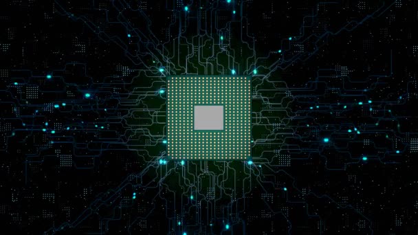 Cpu Prosesor Modern Motherboard Chip Komputer Dengan Koneksi Dan Sinyal — Stok Video