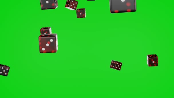 Red Dice Falling Chromakey Background Casino Concept Gambling — Stock Video
