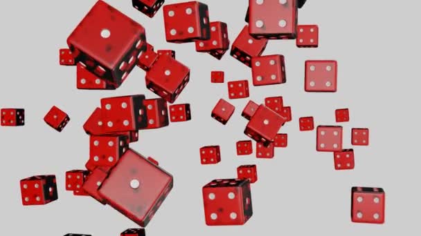 Dados Rojos Volando Cámara Sobre Fondo Blanco Concepto Juego Casino — Vídeo de stock