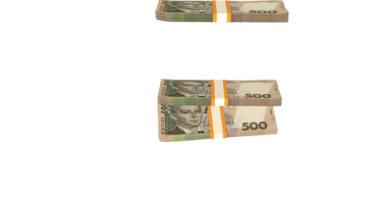 500 Ukrainian hryvnia money composition. Financial background. Many banknotes and wads of money. Business or economy concept. Cash.