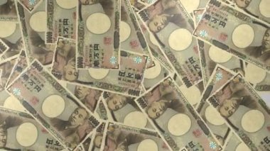 10000 Japanese yen money composition. Financial background. Many banknotes and wads of money. Business or economy concept. Cash.