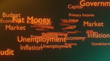 Economy background. Business terms. Money, politics employment GPD Intro