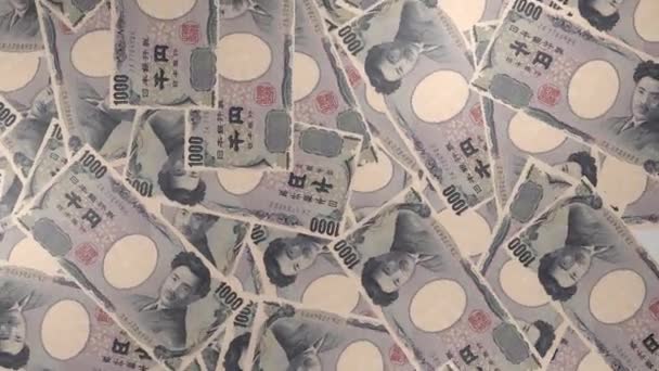1000 Japanese Yen Money Composition Financial Background Many Banknotes Wads — Video Stock