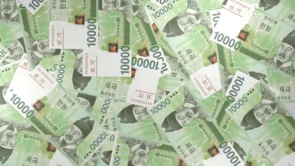 10000 South Korean Won Money Composition Financial Background Many Banknotes — Wideo stockowe