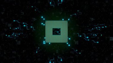 İşlemci. Modern işlemci. Anakart. Bağlantıları ve sinyalleri olan bilgisayar çipi.