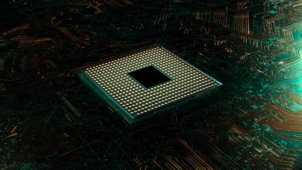 Cpu Prosesor Modern Motherboard Chip Komputer Dengan Koneksi Dan Sinyal — Stok Video