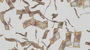 200 Hint rupisi düşüyor. Banknotlar beyaz arka planda izole edildi. İkramiye ya da piyango ödülü. İş dünyası.