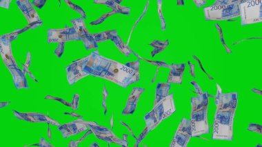2000 Rus Rublesi düşüyor. Banknotlar krom anahtar arkaplanında izole edildi. İkramiye ya da piyango ödülü. İş dünyası.