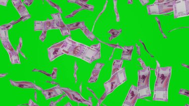 2000 Hint rupisi düşüyor. Banknotlar krom anahtar arkaplanında izole edildi. İkramiye ya da piyango ödülü. İş dünyası.