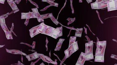 2000 Hint rupisi düşüyor. Banknotlar. Para yağmuru. İkramiye ya da piyango ödülü. İş dünyası.