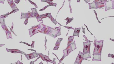 2000 Hint rupisi düşüyor. Banknotlar beyaz arka planda izole edildi. İkramiye ya da piyango ödülü. İş dünyası.