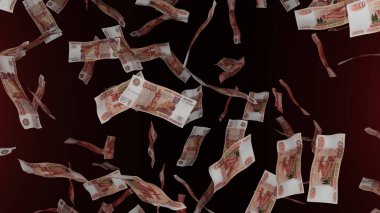 5000 Rus Rublesi düşüyor. Banknotlar. Para yağmuru. İkramiye ya da piyango ödülü. İş dünyası.