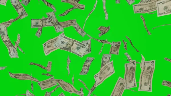 Dollar Biljetten Vallen Naar Beneden Bankbiljetten Geïsoleerd Chromakey Achtergrond Jackpot — Stockfoto