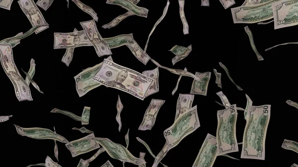 Billetes Dólares Cayendo Billetes Aislados Sobre Fondo Negro Premio Mayor — Foto de Stock