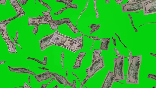 Dollar Scheine Fallen Herunter Banknoten Isoliert Auf Chromakey Hintergrund Jackpot — Stockfoto