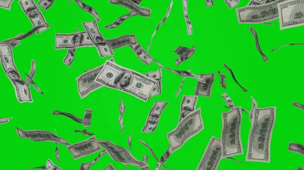 100 Dollar Bills Falling Banknotes Isolated Chromakey Background Jackpot Lottery — Stock Photo, Image