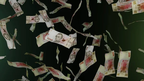 Många Buntar Med Pengar Faller Ner 100 Ukrainska Hryvniasedlar Pengarregn — Stockfoto