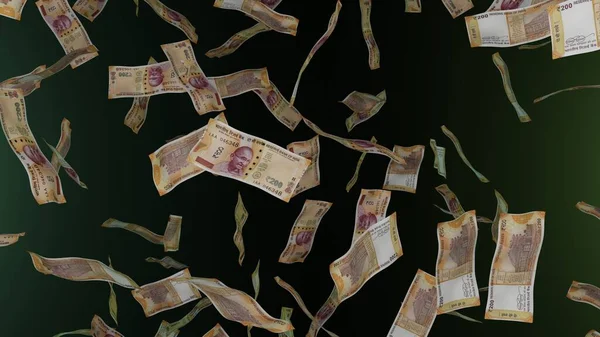 200 Indian Rupee Bills Falling Banknotes Money Rain Jackpot Lottery — Stock Photo, Image