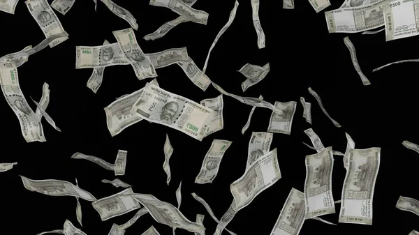 500 Billetes Rupia India Cayendo Billetes Aislados Sobre Fondo Negro — Foto de Stock
