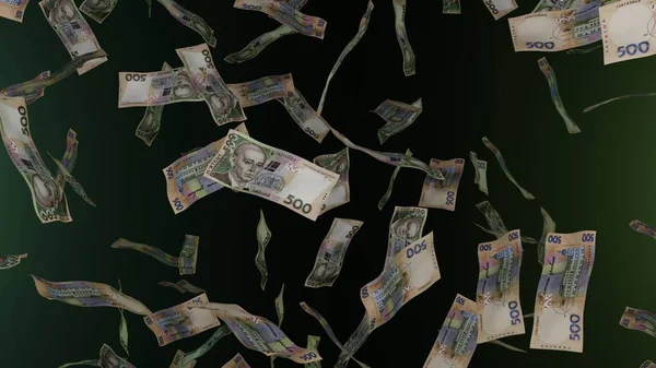 たくさんのお金が落ちてくる ウクライナの銀行券500枚 金の雨だ 金融とビジネスの概念 ジャックポットまたは宝くじ賞 — ストック写真