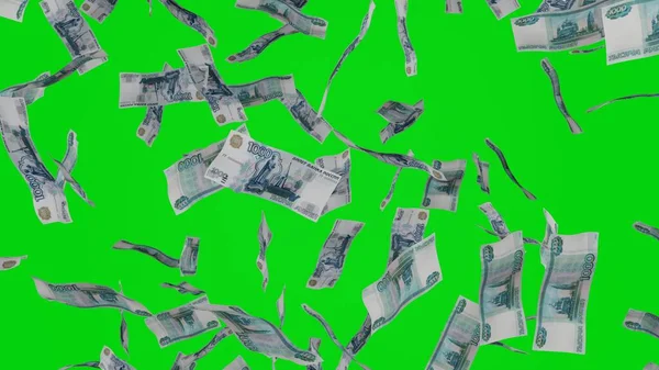 1000 Russian Ruble Bills Falling Banknotes Isolated Chromakey Background Jackpot — Stock Photo, Image