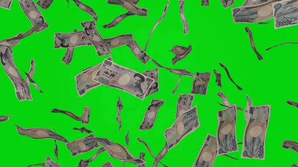 1000 Japanische Yen Scheine Fielen Banknoten Isoliert Auf Chromakey Hintergrund — Stockfoto