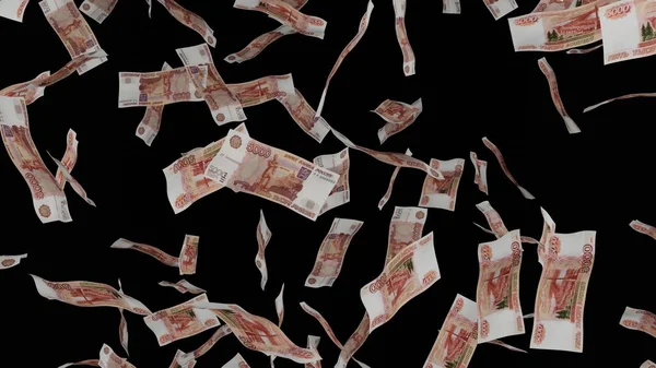 5000 Rubli Russi Cadono Banconote Isolate Sfondo Nero Jackpot Premio — Foto Stock