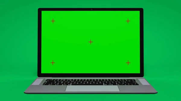 Realistic laptop with empty screen animation isolated on green screen background. Chromakey.