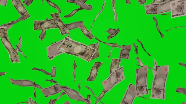 10000 Рахунків Японської Єни Падають Банкноти Ізольовані Фоні Хромакі Джекпот — стокове фото