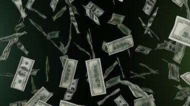 100 dolarlık banknotlar düşüyor. Banknotlar. Para yağmuru. İkramiye ya da piyango ödülü. İş dünyası.