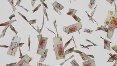 Birçok banknot beyaz arka plana düşüyor. 100 Ukrayna Hryvnia banknotu. Yığınla para. Mali ve iş konsepti.