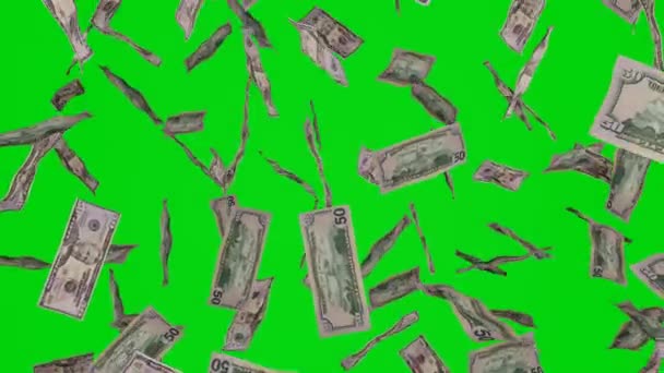 50ドル札が落ちてくる クロマキーの背景に隔離された銀行券 ジャックポットや宝くじ賞 — ストック動画