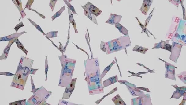 Molte Banconote Cadono Sfondo Bianco Banconote 200 Grivna Ucraina Una — Video Stock