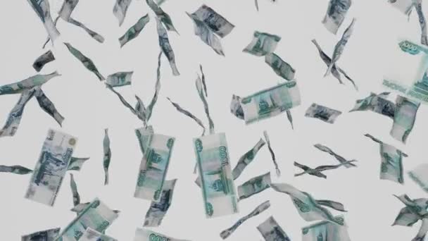 1000ロシアルーブル札が落ちてきました 白地に隔離された銀行券 ジャックポットや宝くじ賞 — ストック動画