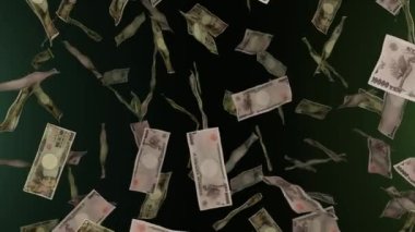 10000 Japon Yen 'i düşüyor. Banknotlar. Para yağmuru. İkramiye ya da piyango ödülü. İş dünyası.