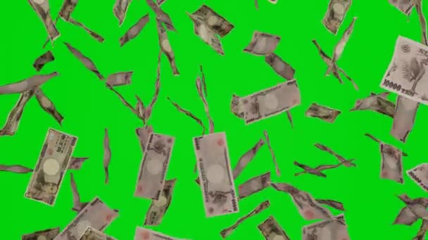 Десять Тысяч Японских Иен Падают Банкноты Выделены Фоне Хромаки Джекпот — стоковое видео