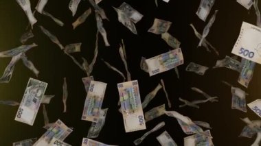 Bir sürü para yere düşüyor. 500 Ukrayna Hryvnia banknotu. Para yağmuru. Finansal ve iş konsepti. Piyango ya da piyango ödülü.