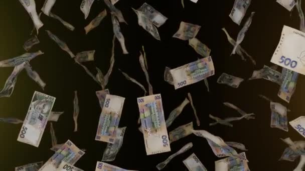 Many Wads Money Falling 500 Ukrainian Hryvnia Banknotes Money Rain — Stock Video