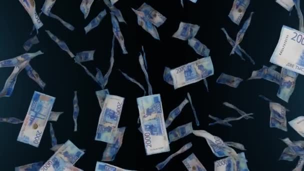 2000 Rus Rublesi Düşüyor Banknotlar Para Yağmuru Kramiye Piyango Ödülü — Stok video