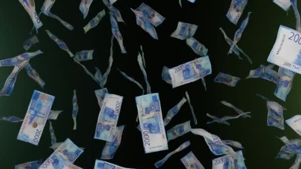 2000 Російські Рахунки Рублів Падають Банкноти Дощ Гроші Джекпот Або — стокове відео