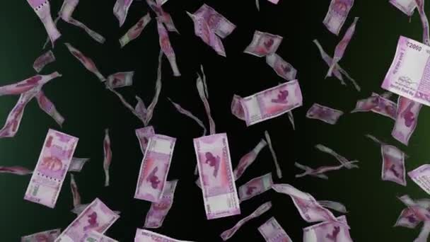 2000 Indiai Rúpiás Bankjegy Zuhan Bankjegyek Pénzeső Jackpot Vagy Lottó — Stock videók