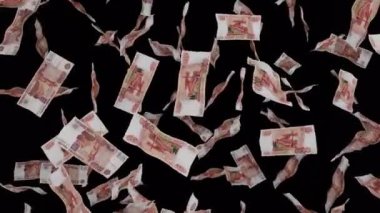 5000 Rus Rublesi düşüyor. Banknotlar şeffaf arkaplanda izole edildi. İkramiye ya da piyango ödülü. İş için. Alfa kanalı.