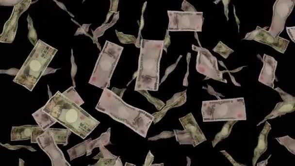 1万円札が落ちてくる 透明性の高い背景に孤立した銀行券 ジャックポットや宝くじ賞 仕事だ アルファチャンネル — ストック動画