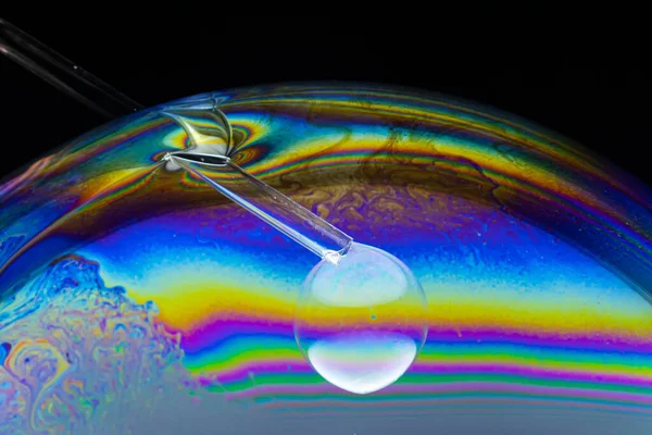 Close Shot Soap Bubble Created Another Plastic Tubing — Stock Fotó